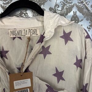 Magnolia Pearl White and Purple Star Button Down Shirt